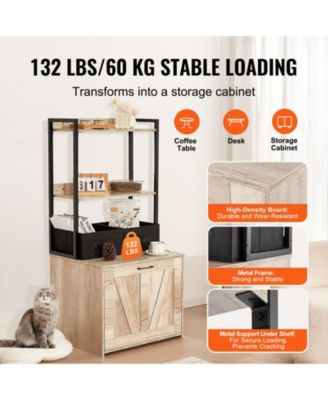 Hidden Cat Litter Box Enclosure Furniture with 2 Shelves and 2 Baskets Modern Pet Cabinet