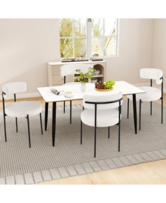 Set of 2 Boucle Dining Chairs with Curved Backrest and Metal Legs