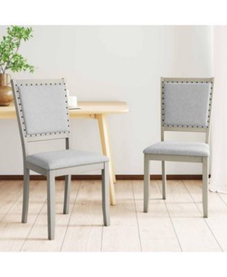Set of 2 Farmhouse Fabric Upholstered Dining Chairs with Nailhead Trim