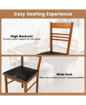 Set of 2 Slatted-Back Dining Chairs with PU Leather Cushion and Rubber Wood Frame