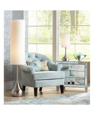 Moderne Mid Century Modern 62" Tall Droplet Floor Lamp with Smart Socket Brushed Nickel Cylinder Shade for Living Room