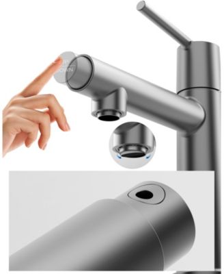 Gun Gray Single Handle Bathroom Sink Faucet, 1/3-Hole Deck Mount, 2-Way Fountain and Flow Mode, with 9/16" Hoses