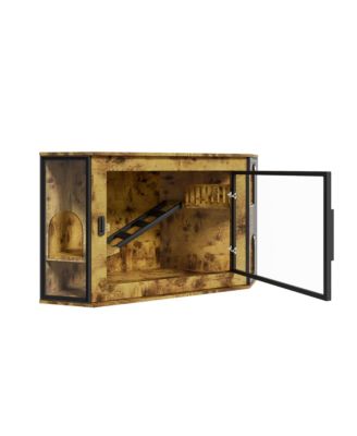 48 in. Corner Cat Litter Box Enclosure Modern Hidden Cabinet with Acrylic Door LED Light and Playground