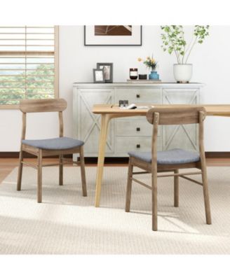 Set of 2 Fabric Upholstered Armless Dining Chairs with Rubber Wood Frame in Oak