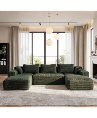 3-Piece U-Shaped Sectional Sofa Set With Pillows, Corduroy Convertible Couch
