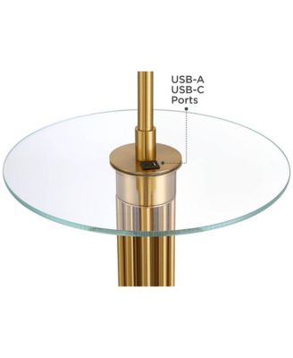 Granview Mid Century Modern 66" Tall Standing Floor Lamp with Glass Table USB Port Gold Metal Warm Brass Finish