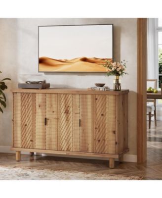 Solid Wood Buffet Cabinet with Storage, Farmhouse Sideboard Cabinet with 3 Doors and 2 Adjustable Shelves, Mid Century Modern Sideboard