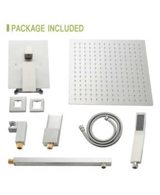 Shower System with Waterfall Tub Spout,10 Inch Wall Mounted Square Shower System with Rough-in Valve, Brushed Nickel