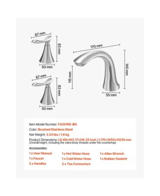 Brushed Stainless Steel 3 Hole Bathtub Faucet Set, Waterfall Gooseneck Deck Mount Tub Faucet with 2 Handles
