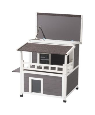 2 Story Wooden Cat House With Balcony Insulated Waterproof Outdoor Shelter For 1 3 Cats In Winter