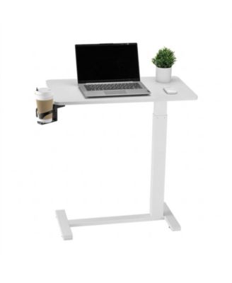 Adjustable Overbed Table with Hidden Wheels, 25.4-40.47 in Height Hydraulic Bedside Desk with Cup Holder