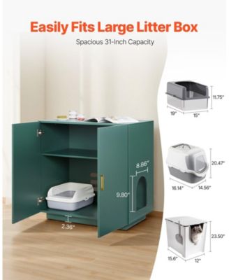 Hidden Cat Litter Box Enclosure Cabinet with Doors Ventilation and Side Table Top