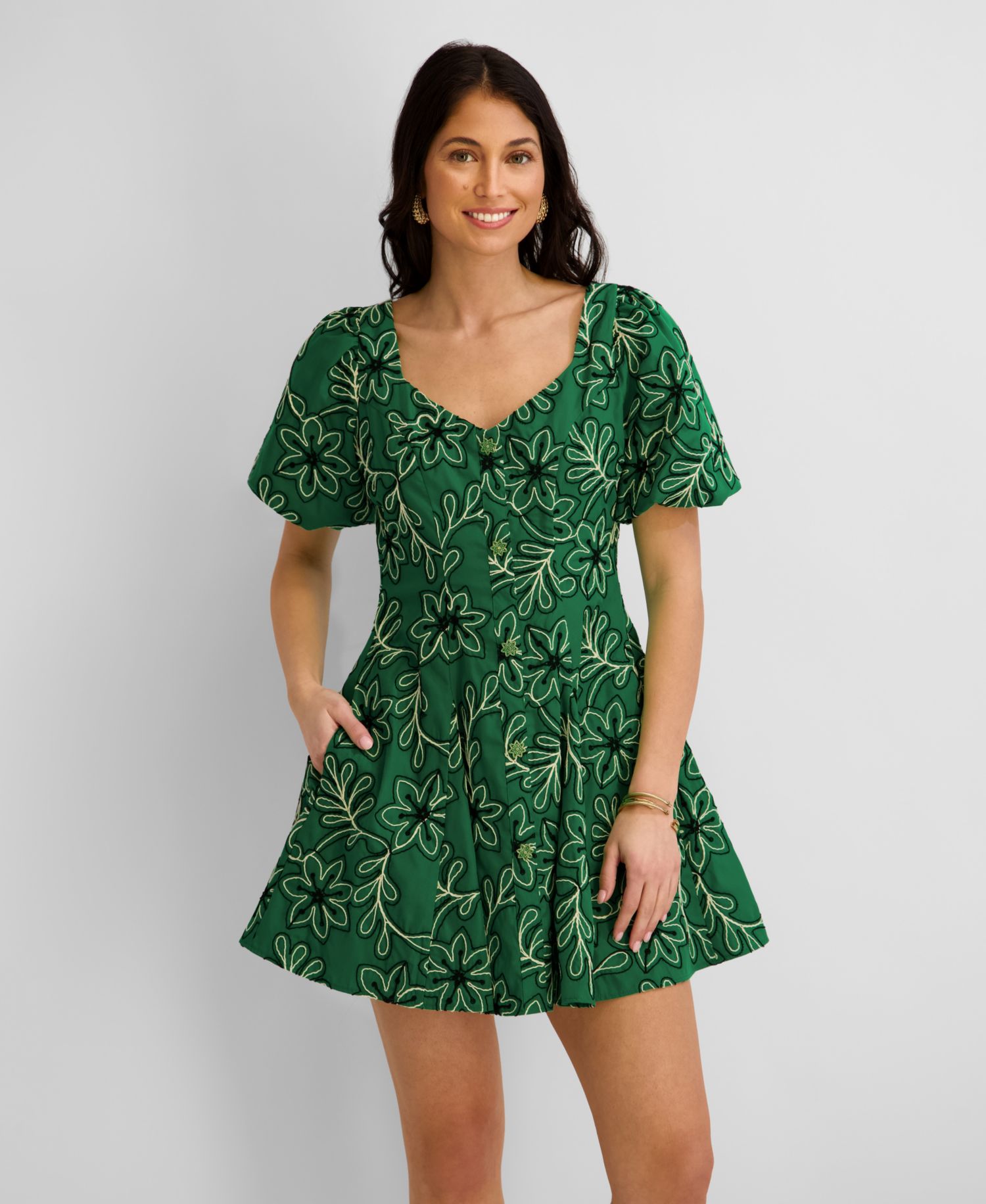 Women's Corded Woven Printed V-Neck Dress