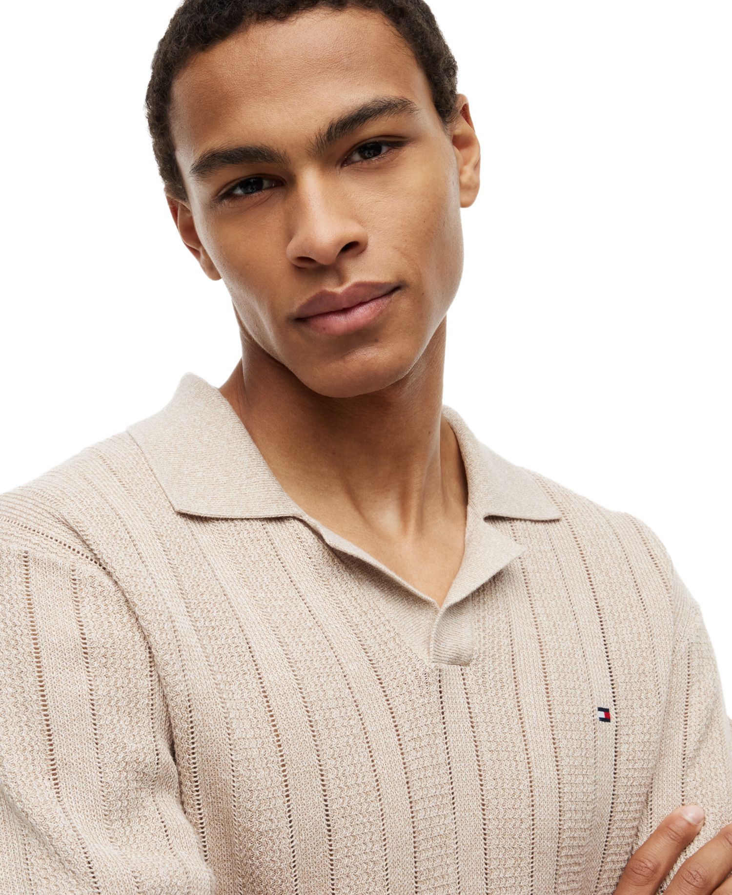Men's Open Knit Johnny Collar Sweater Polo
