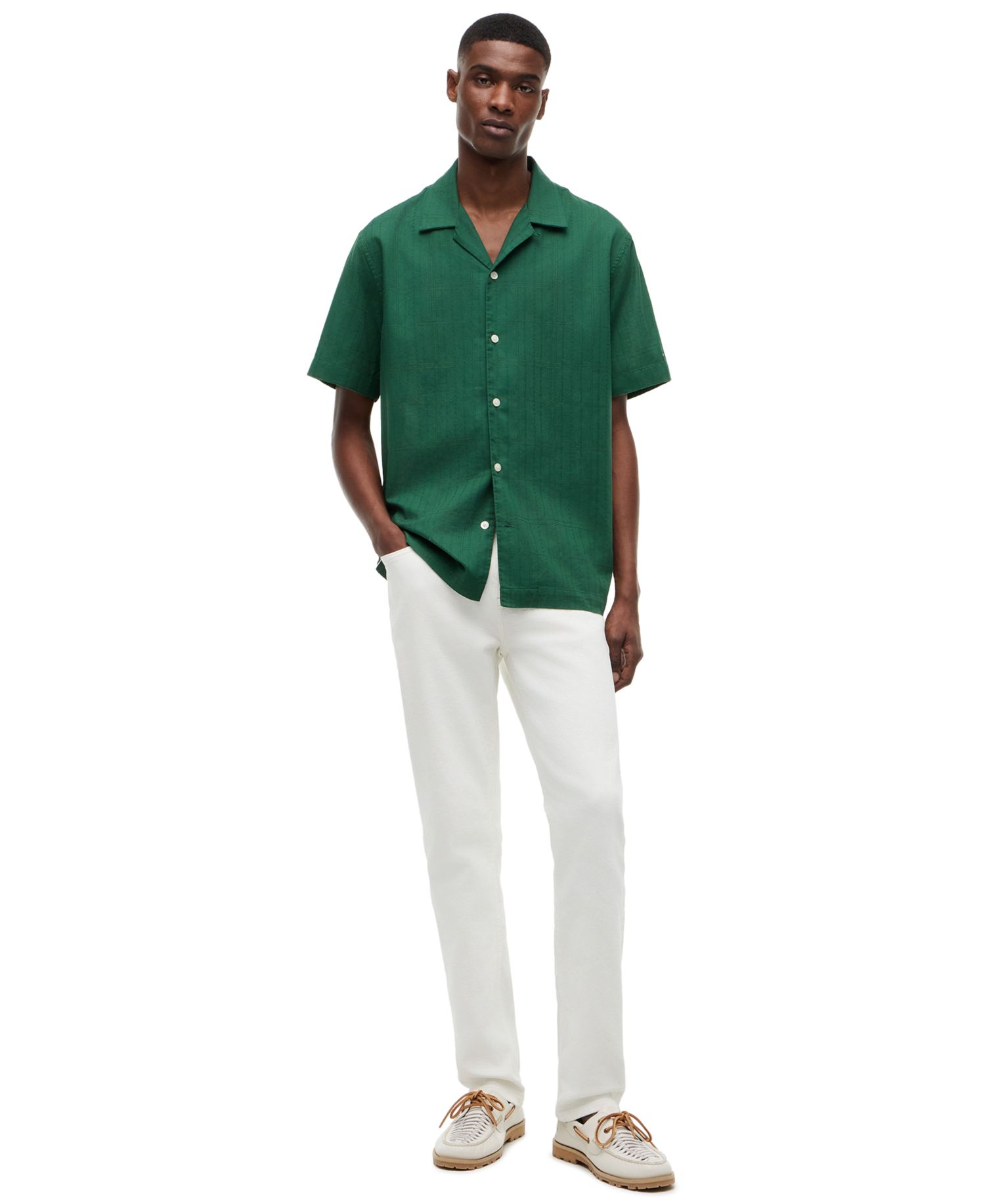 Men's Open-Structure Camp Collar Windowpane Shirt