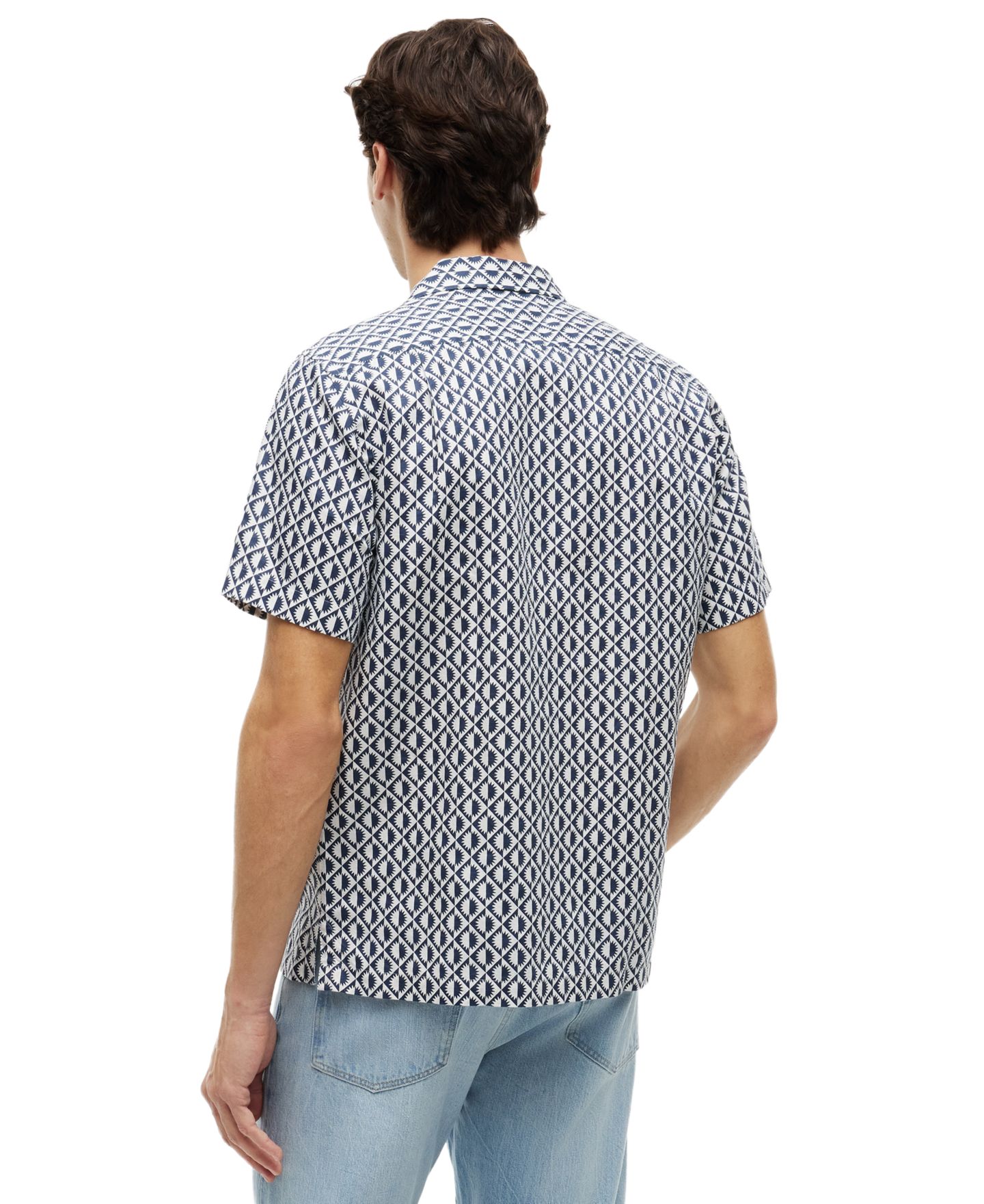 Мужская рубашка Tommy Hilfiger Linen Blend Camp Collar All-Over Print Short-Sleeve, цвет: Карбоновый тёмно-синий — фото 4
