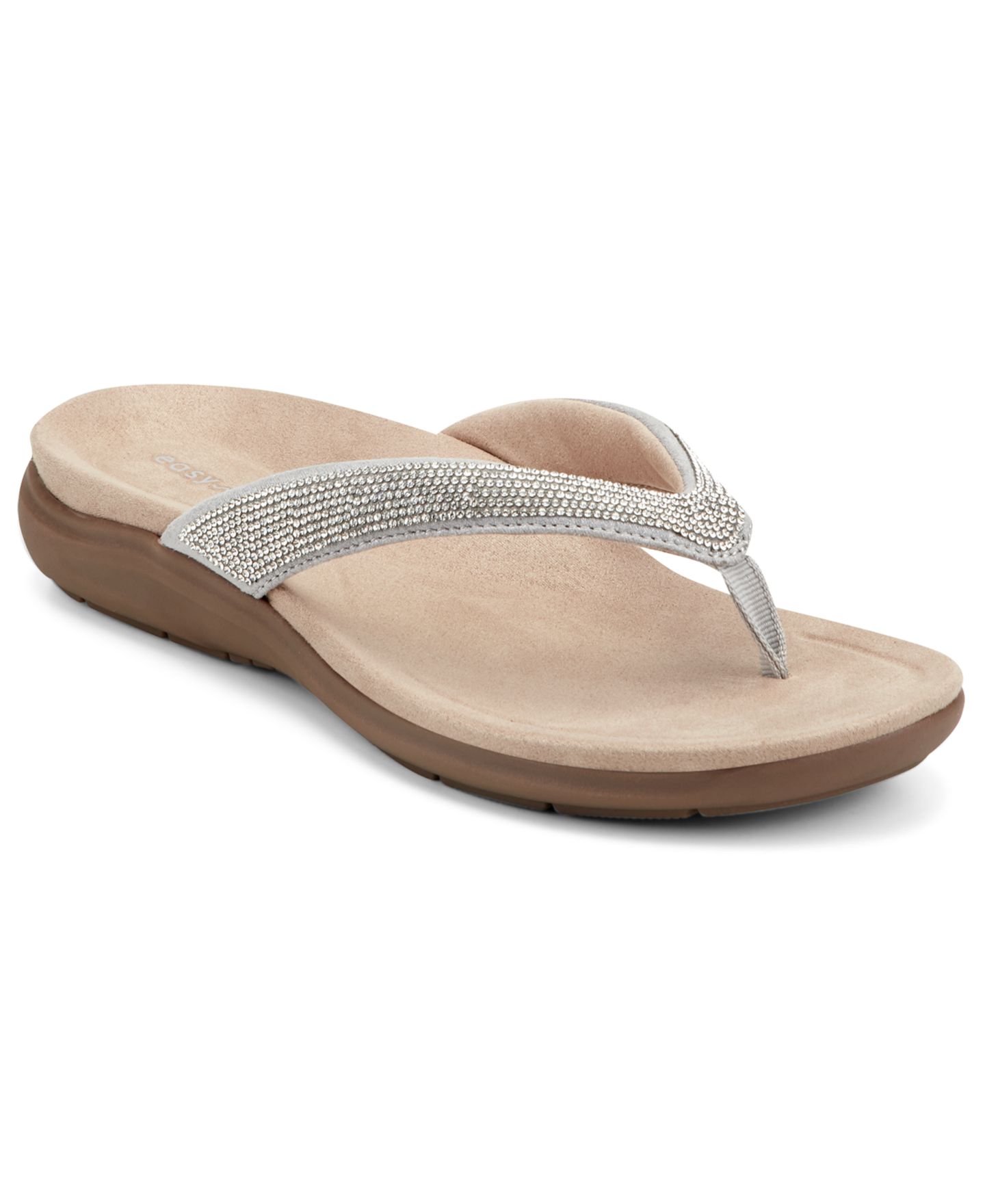 Женские сандалии Easy Spirit Wendi Embellished Thong Slip-On, цвет: Серебряный — фото 1