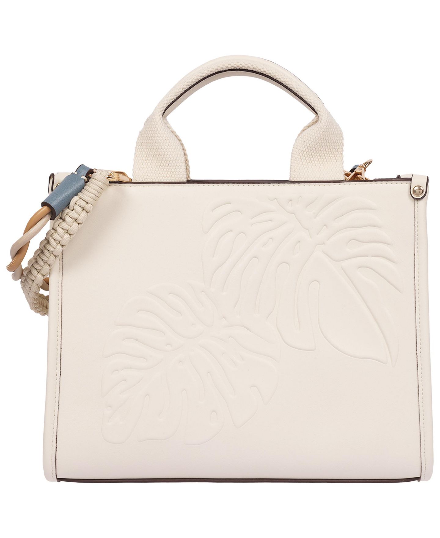 Женская сумка Tommy Bahama Darcy Leaf Motif Medium Tote – Embossed PU Convertible Top Handle and Crossbody, цвет: Слоновая кость — фото 1