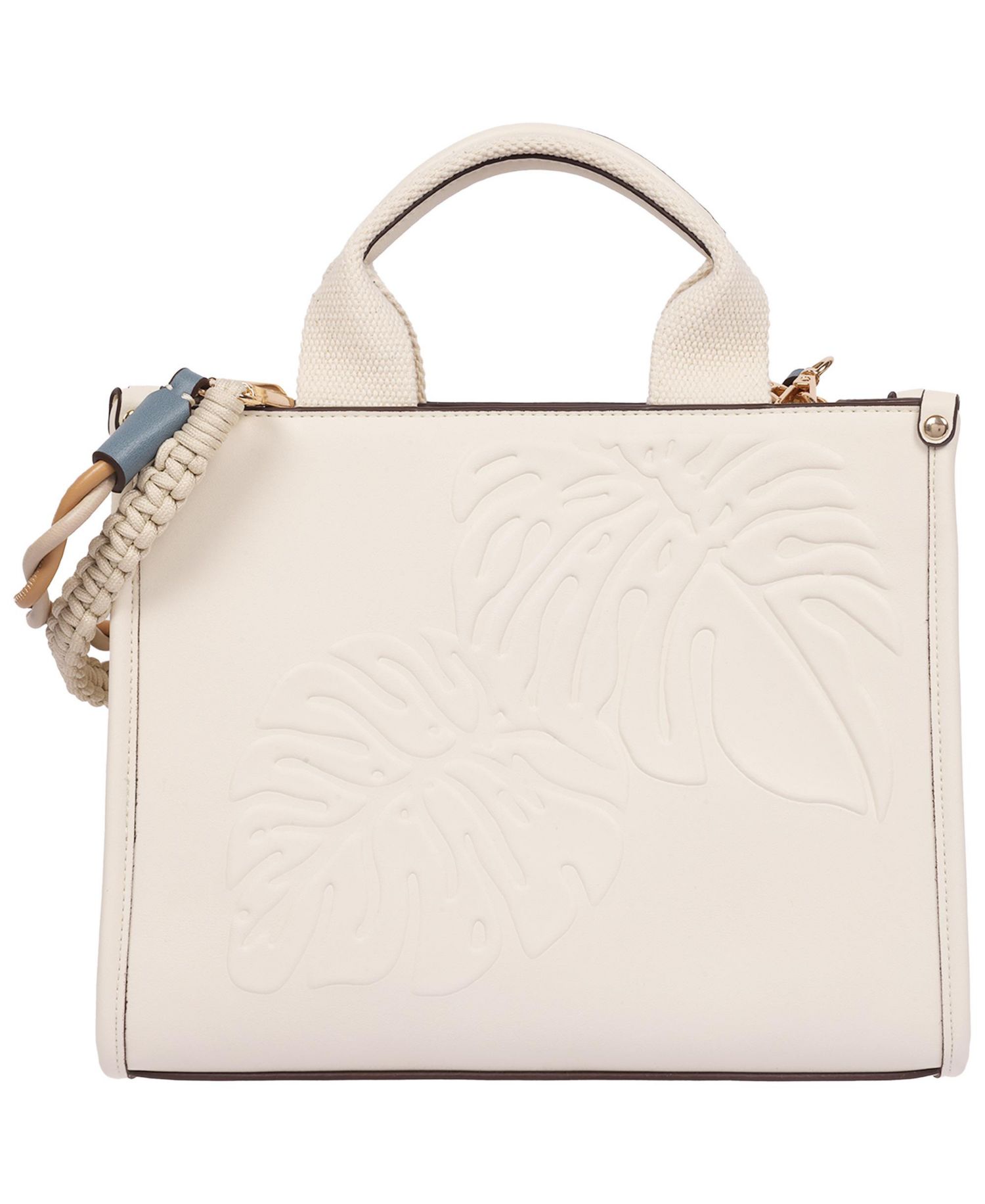 Darcy Leaf Motif Medium Tote – Embossed PU Convertible Top Handle and Crossbody Bag