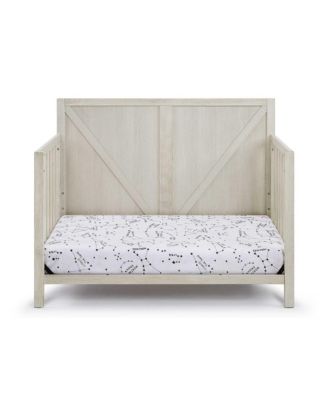 Washed Gray 4 in 1 convertible crib with industrial farmhouse style soft distressed finish 3 adjustable mattress heights for baby nursery