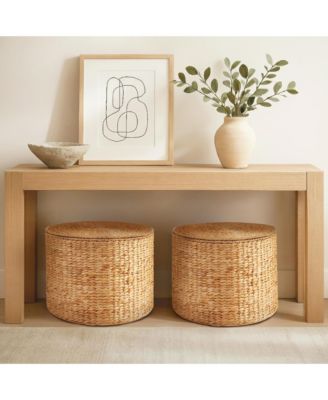 Large Round Storage Ottoman W/ Lid, Handwoven Water Hyacinth Footstool
