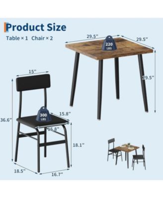 Dining Table Set for 2, Wood Kitchen Table with 2 Upholstered Chairs, Space-Saving Kitchen and Dining Room Furniture for Small Spaces