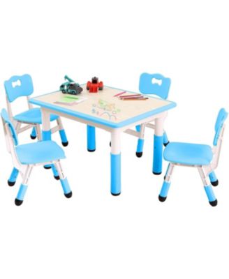 Kids Table and 4 Chairs Set, Toddler Height Adjustable Desk with Graffiti Desktop, Non-Slip Legs, Max 300lbs,Arts and Crafts Table