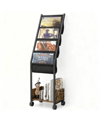 Vinyl Record Storage Stand 4-Tier Display Shelf Rack Wood Metal Frame