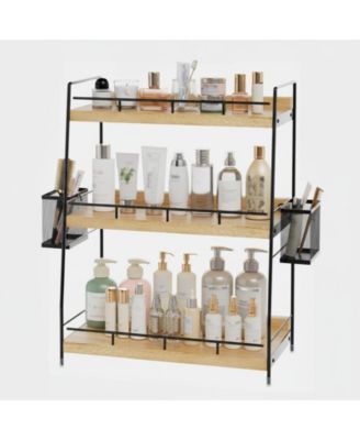 3 Tier Bathroom Counter Organizer with Baskets Wooden Metal Storage Vanity Makeup Organiser