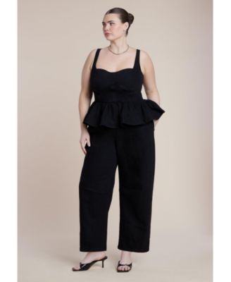 Women's Plus Size Peplum Barrel Leg Jumpsuit