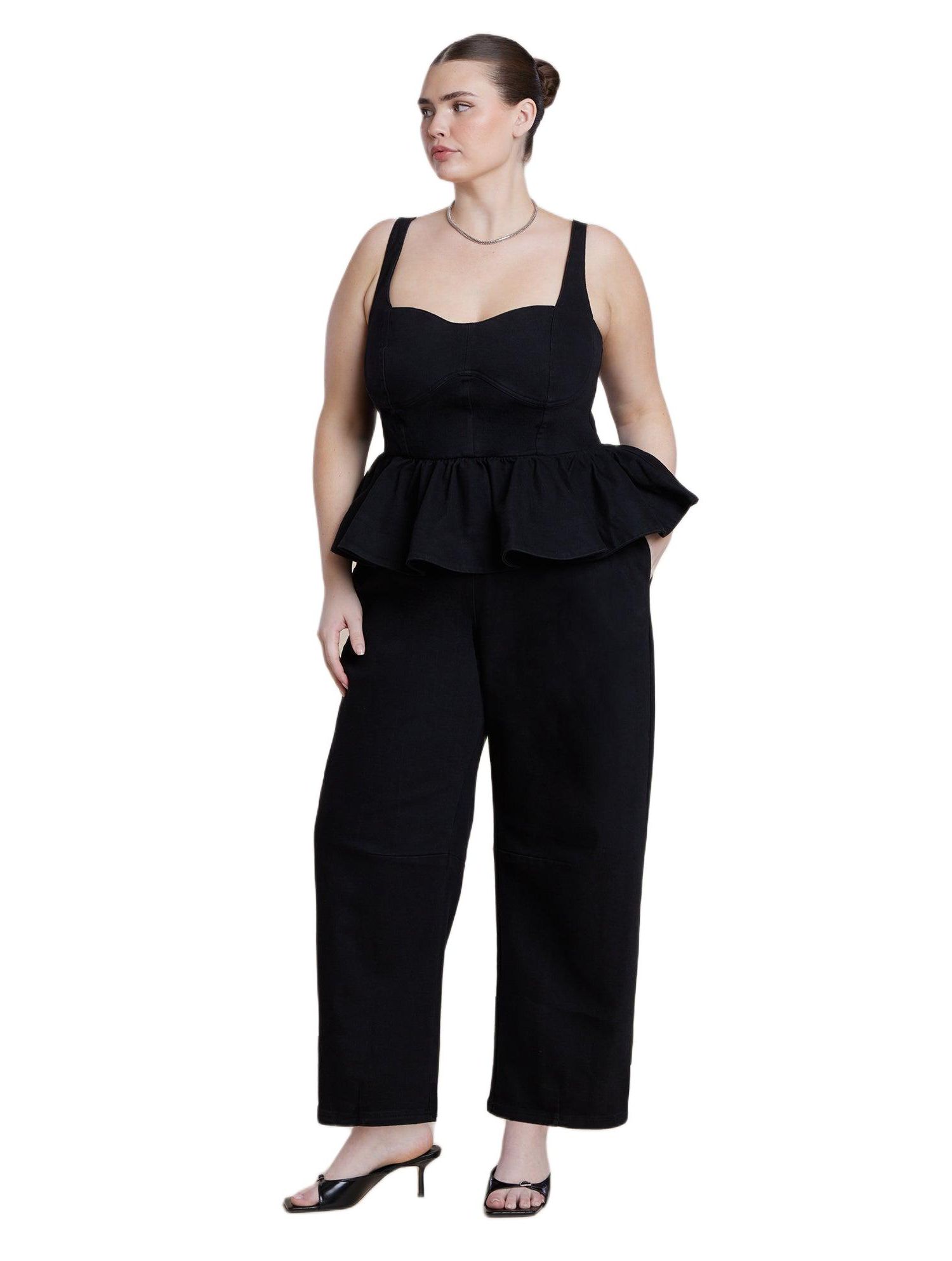 Women's Plus Size Peplum Barrel Leg Jumpsuit