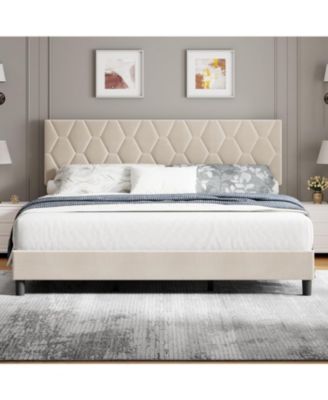  Bed Frame with Upholstered Headboard, Upholstered Bed Frame, Heavy-Duty Platform Bed Frame with Strong Wood Slats, No Box Spring Needed