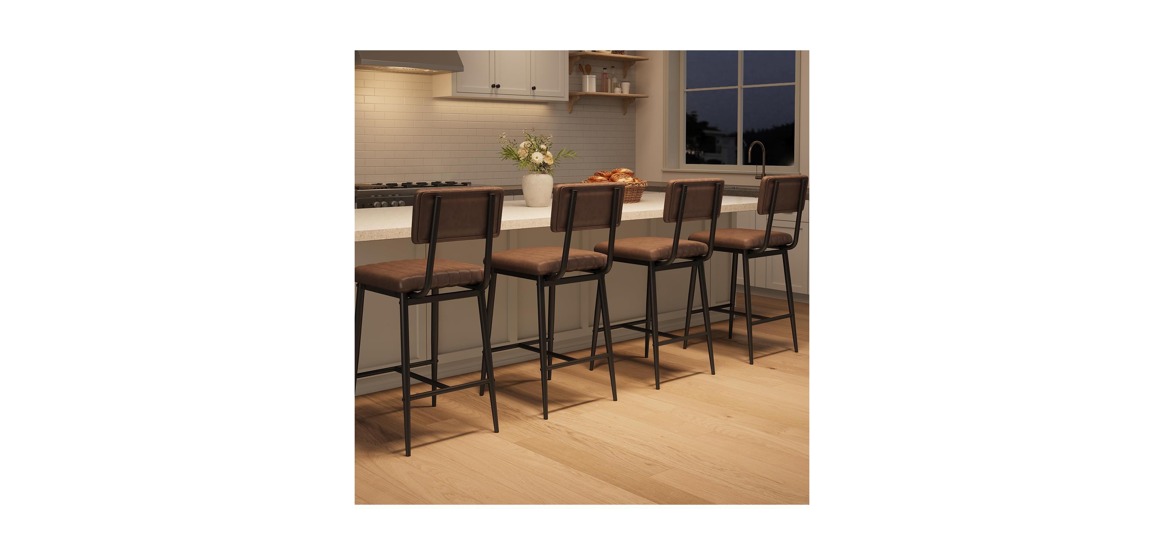 gaomon Bar Stools Set of 4 with Backrest and Footrest,Counter Height Bar Stools of 4 with Thick Cushion and Thickened Metal Legs for Island,Kitchen