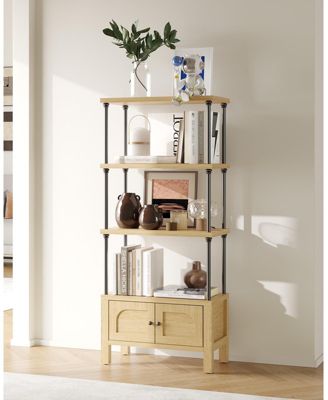 4 Tier Wood Bookshelf with Door and Storage Cabinet