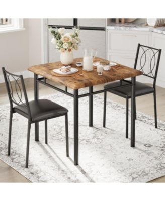 Dining Table Set for 2, Small Kitchen Table with Upholstered Chairs, Farmhouse Wood Dining Table Chairs for Kitchen Room, Small Spaces