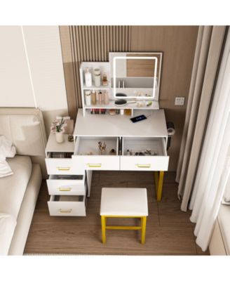 Makeup Vanity with LED Lights 3 Color Modes and Power Outlet for Convenient Beauty Routine