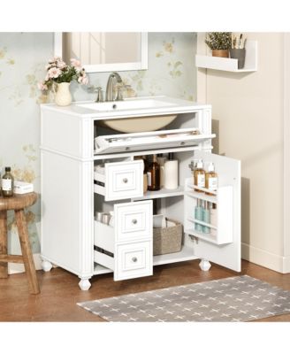 Bathroom Vanity Cabinet with Ceramic Sink Basin, 30 Inch, Storage Cabinet with Soft Close Doors and Door Organizer