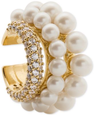 Cubic Zirconia & Imitation Pearl Ear Cuff Earrings