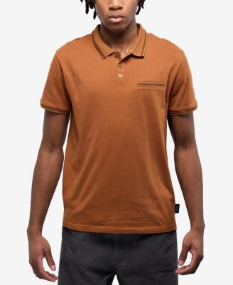 CULTURA Men's Short Sleeves Cotton Polo With Jaquard Rib And Chest Rib Pocket