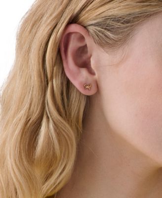 Cubic Zirconia Girlie Pearlie Mini Bow Stud Earrings (Also Available in Silver-Tone)