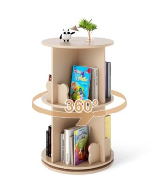 2 Tier Freestanding Kids Rotating Bookshelf Storage Rack with Bear Baffles