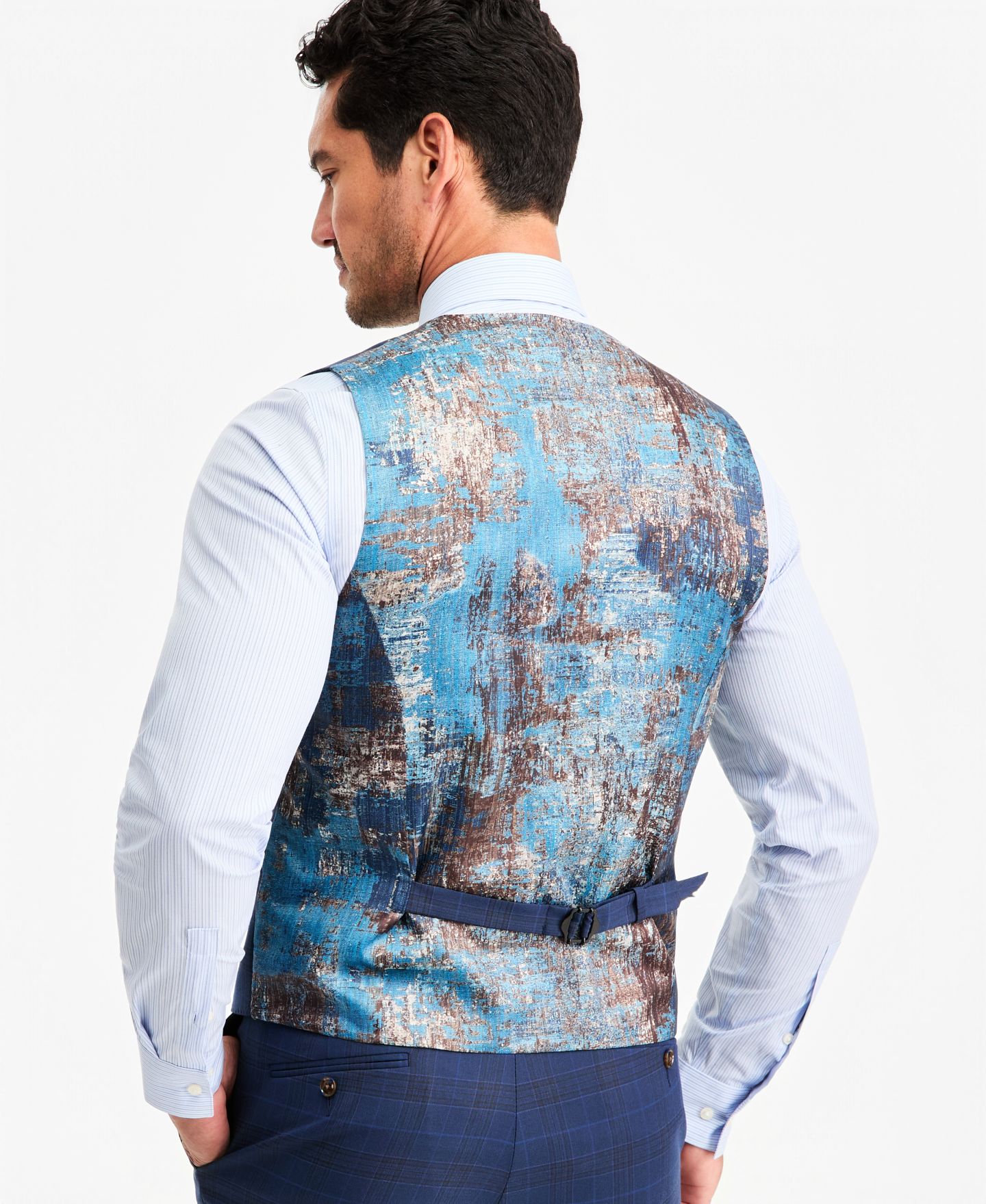 Мужской жилет Tayion Collection Classic-Fit Blue & Red Plaid Suit Separate Vest, цвет: Синий красный — фото 3