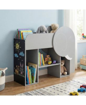 Montessori Bookshelf with Elephant Shape 3-Tier Toddler Toy Storage Organizer