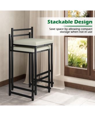 26'' Stackable Counter Height Bar Stools Set of 4 w/Back Metal Frame and Footrest