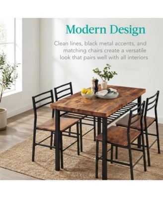 5-Piece Modern Dining Set, Kitchen Table W/ 4 Matching Chairs and Storage Rack