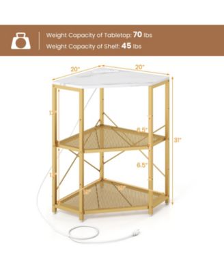 Corner Printer Stand with Power Outlet 3-Tier Storage Rack with Adjustable Shelf