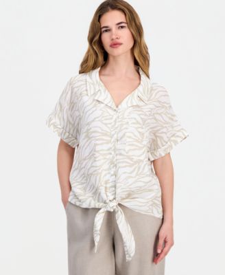 Petite Linen Tie-Front Top