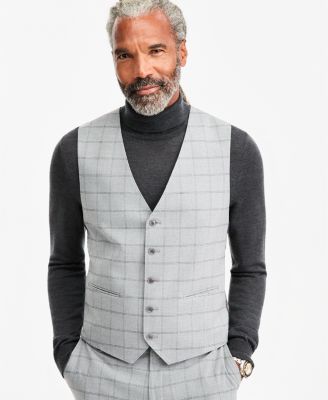 Men's Classic-Fit Gray & Black Check Suit Separate Vest