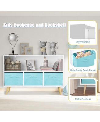 Kids Bookcase and Bookshelf, Toy Storage Cabinet Organizer with 3 Collapsible Fabric Drawers for Playroom, Living Room
