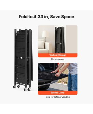 3-Tier Foldable Storage Shelf, Folding Metal Storage Shelving Unit with 5 Wheels and 4 Hooks for Kitchen, Garage, Basement